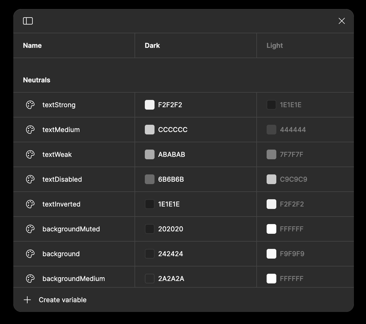 Figma variables and design tokens interface